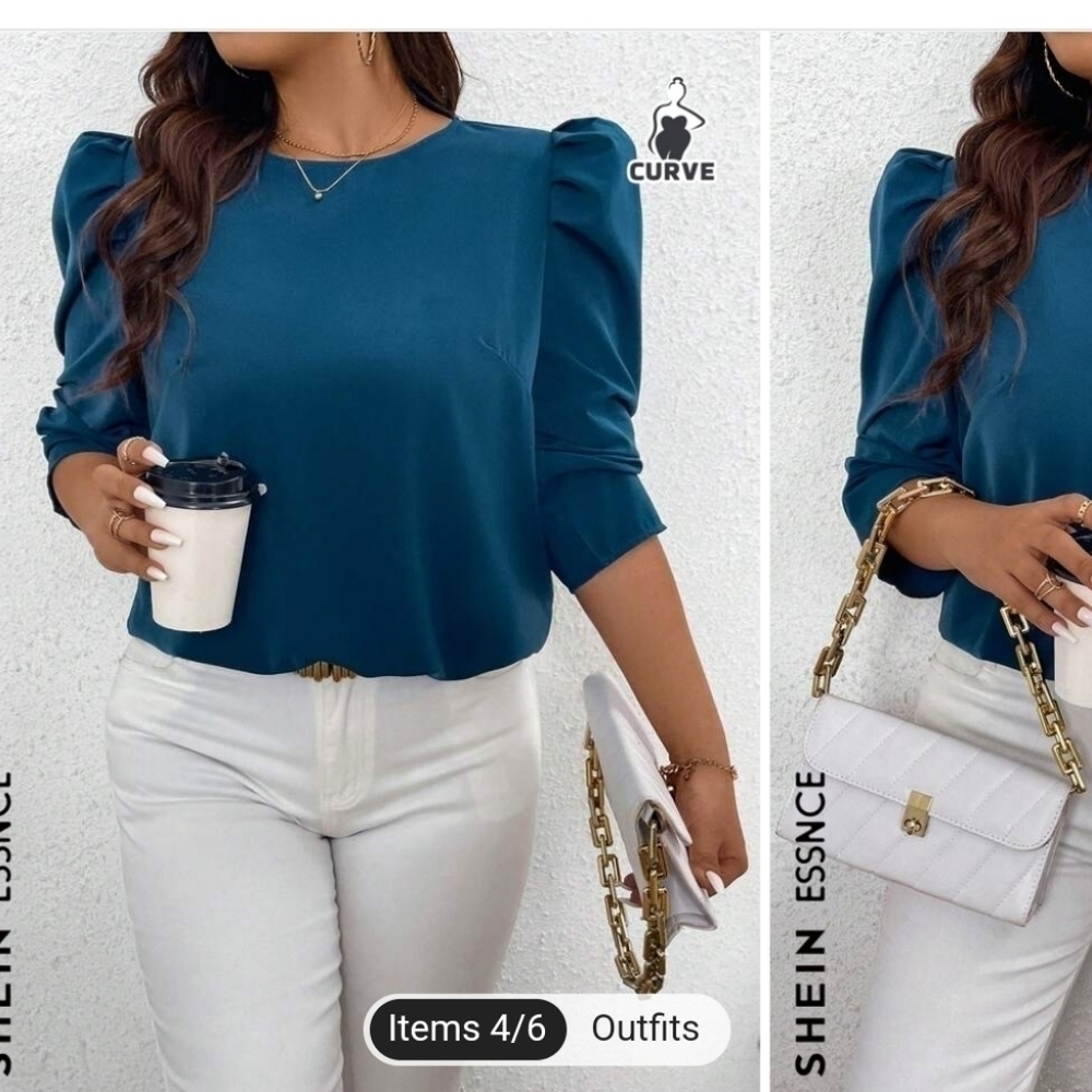 SHEIN Essnce Women's  Green Round Neck Puff Sleeve Shirt XSMALL - Picture 3 of 13